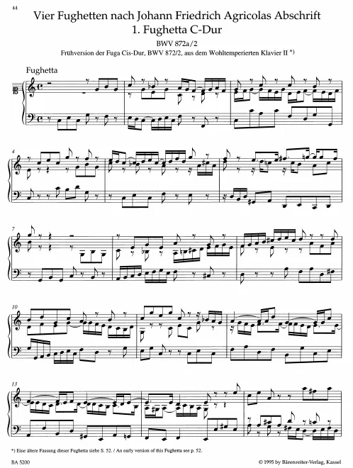 3a. Fughetta in , BWV 872a/2 (Early Version)