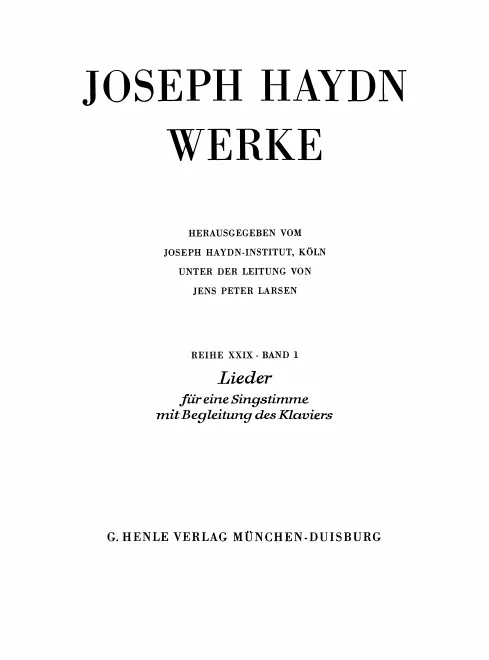 XXIX/1. Lieder für eine Singstimme mit Begleitung des Klaviers