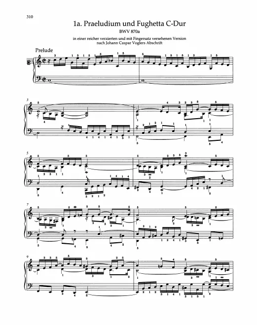 1a. Præludium and Fughetta in , BWV 870a with Ornaments and Fingerings by Vogler