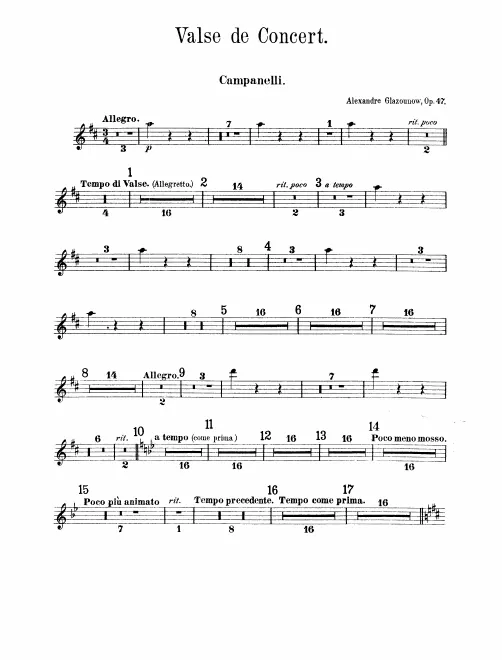 Bells, Triangle, Snare Drum, Cymbals, Bass Drum