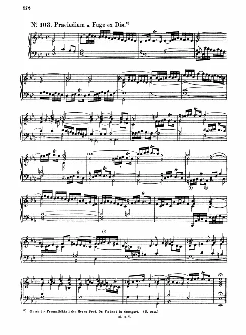 First page of Prelude and Fugue in E-flat major, BWV Anh.177