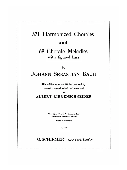 First page of 371 Harmonized Chorales and 69 Chorale Melodies