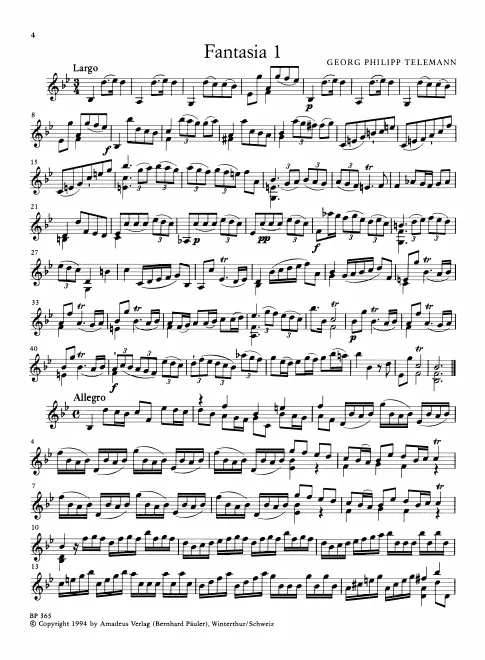 First page of 12 Fantasias for Violin without Bass