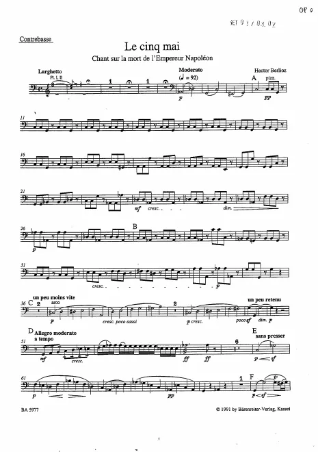 First page of Le cinq mai, chant sur la mort de l’Empereur Napoléon