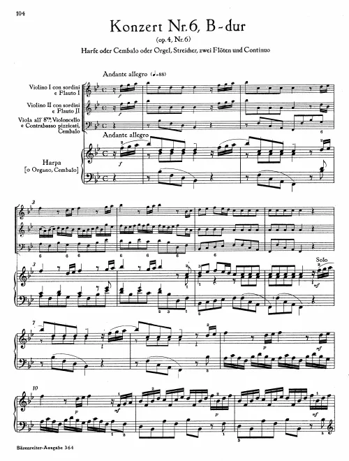 First page of Organ Concerto in B-flat major