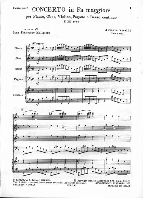First page of Concerto in F major, RV 99