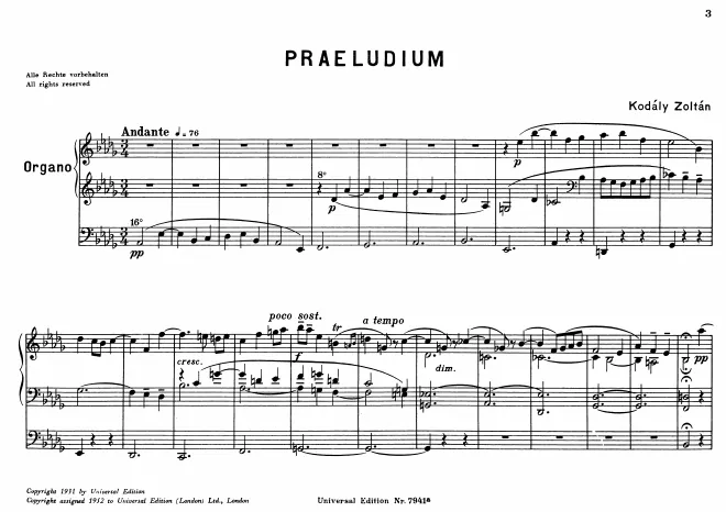 First page of Prelude for Organ