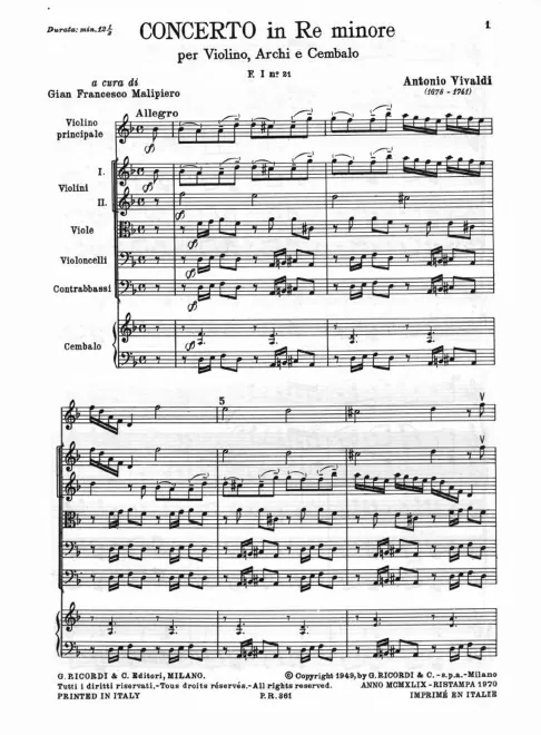 First page of Violin Concerto in D minor