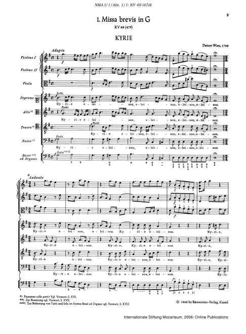 First page of Missa brevis in G major