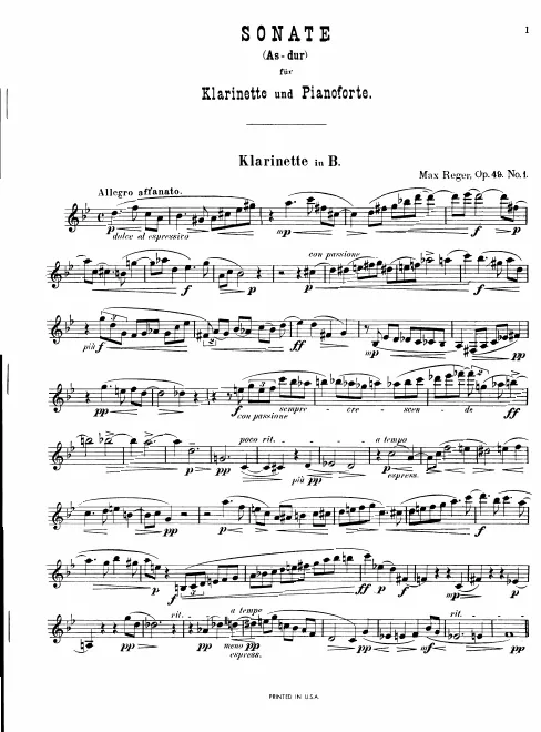 First page of 2 Sonatas for Clarinet, Op.49
