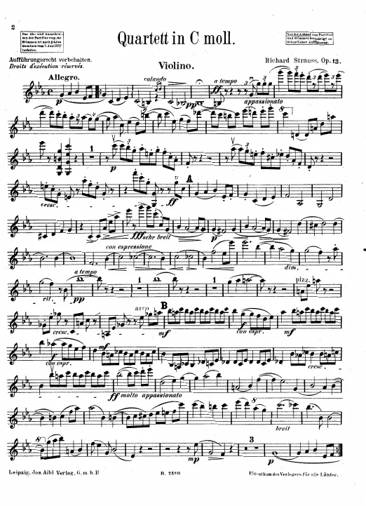 First page of Piano Quartet