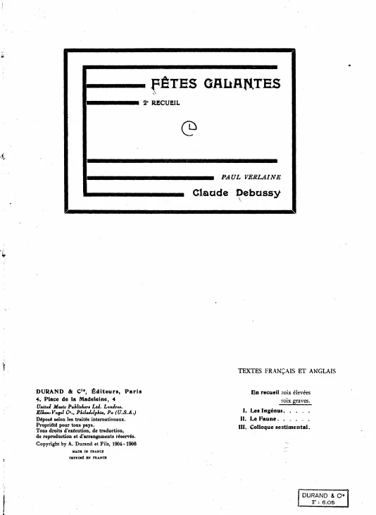 First page of Fêtes galantes, Deuxième recueil