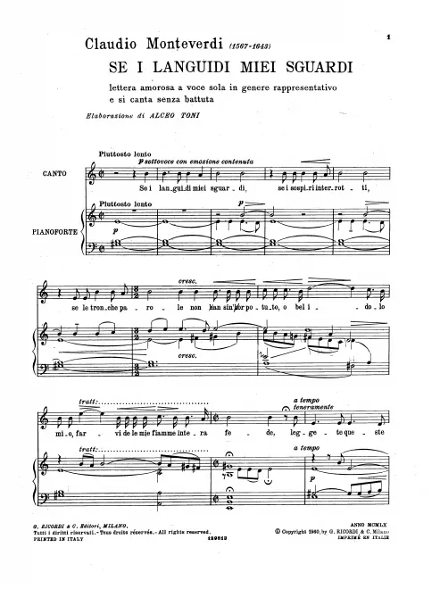 First page of Se i languidi miei sguardi