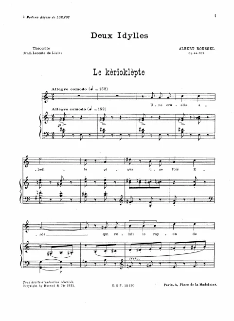 First page of Deux Idylles