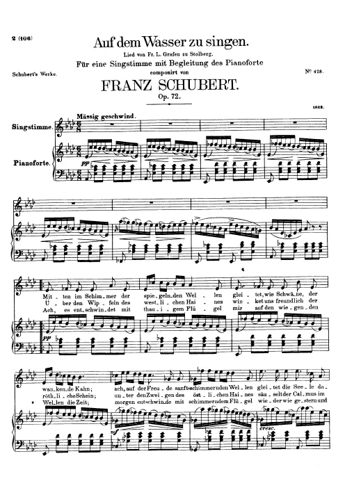 First page of Auf dem Wasser zu singen