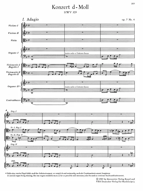 First page of Organ Concerto in D minor