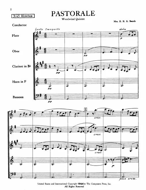 First page of Pastorale for Woodwind Quintet