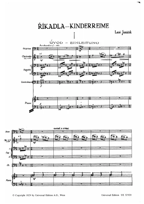 First page of Řikadla pro komorní sbor a 10 nástrojů