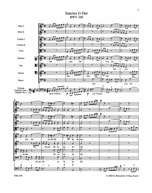 First page of Sanctus in G major