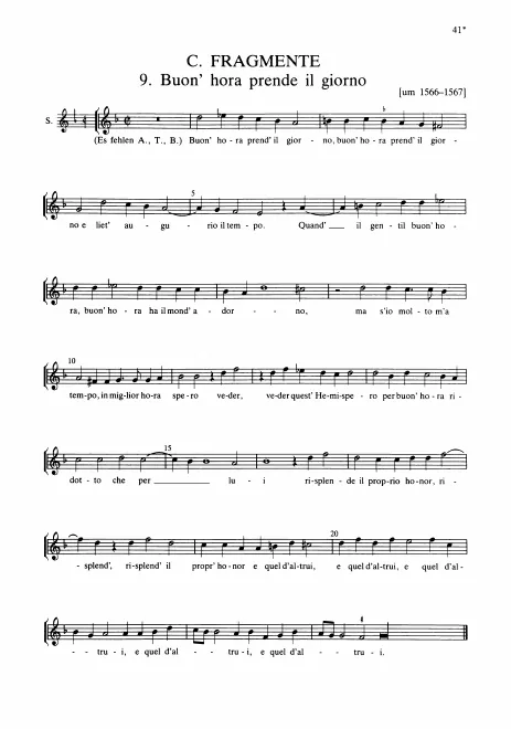 First page of Buon' hora prende il giorno (Fragment)