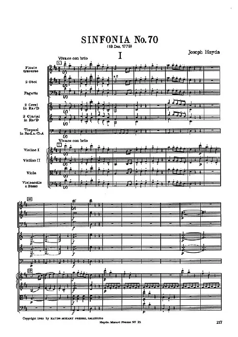 First page of Symphony No.70 in D major