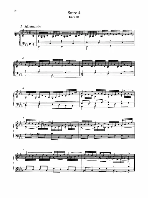 First page of French Suite No.4 in E-flat major