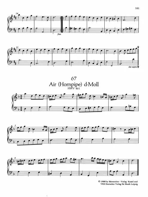 First page of Air (Hornpipe) in D minor, HWV 461