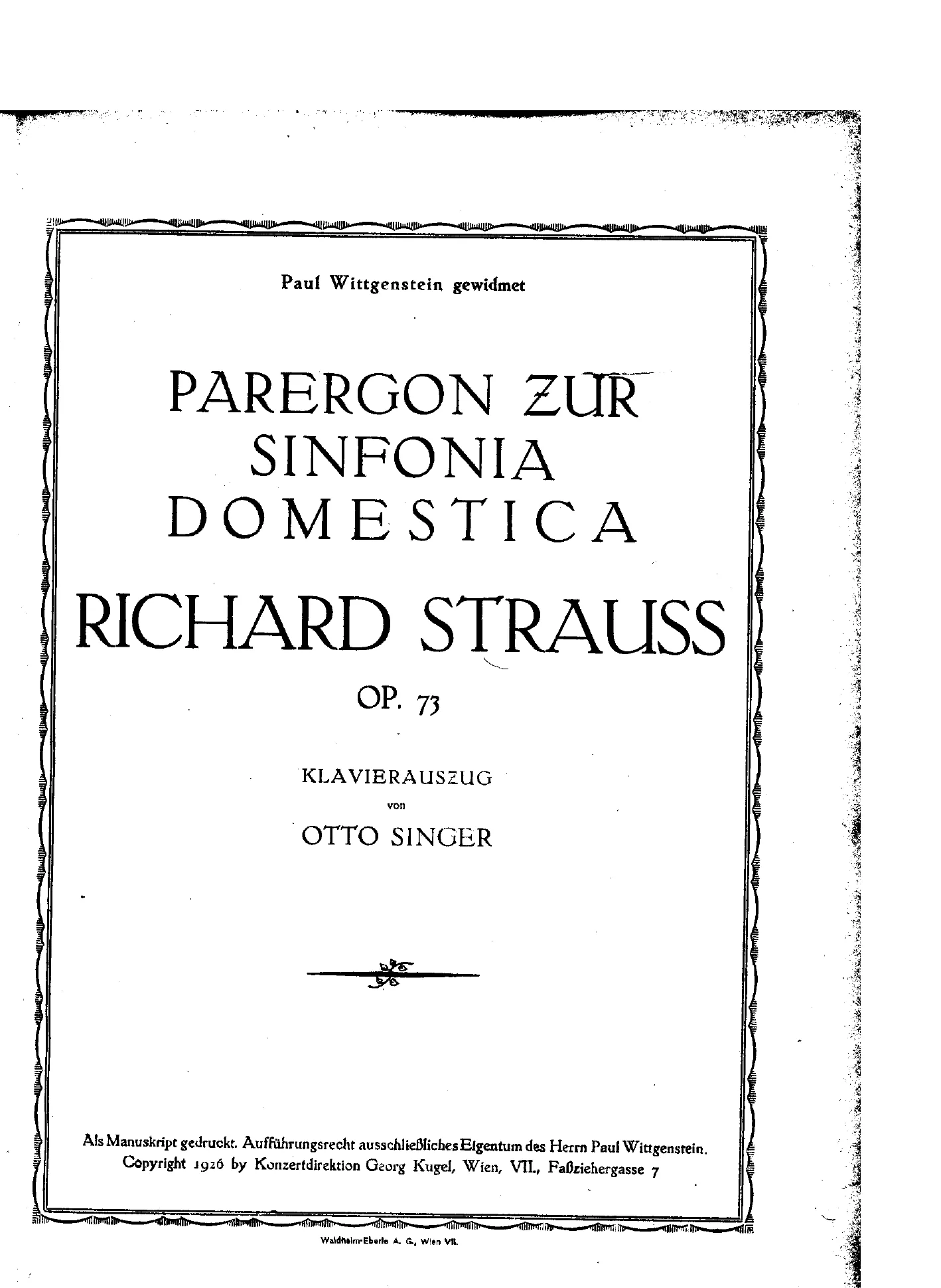 First page of Parergon zur Sinfonia Domestica for piano left hand and orchestra