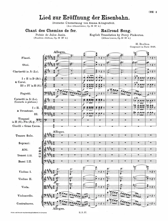 First page of Chant des chemins de fer