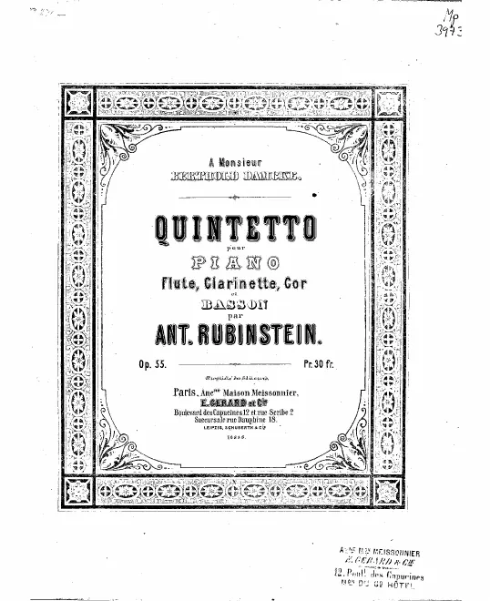 First page of Quintet for Piano and Winds