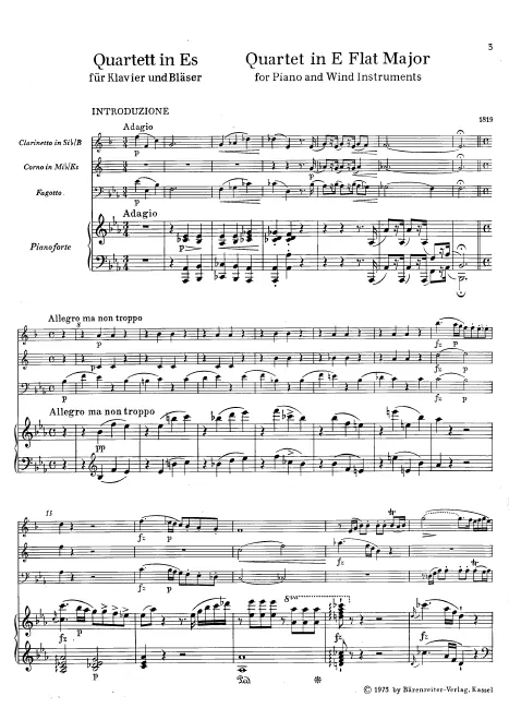 First page of Quartet for Piano and Winds