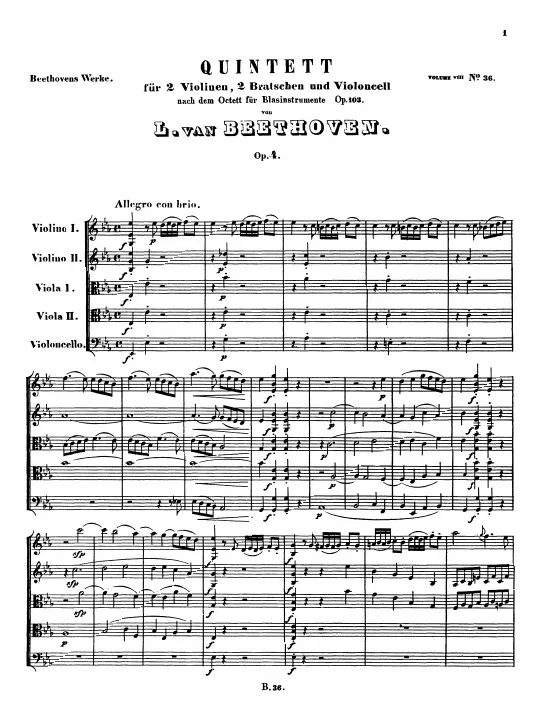 First page of String Quintet No.1 in E-flat major