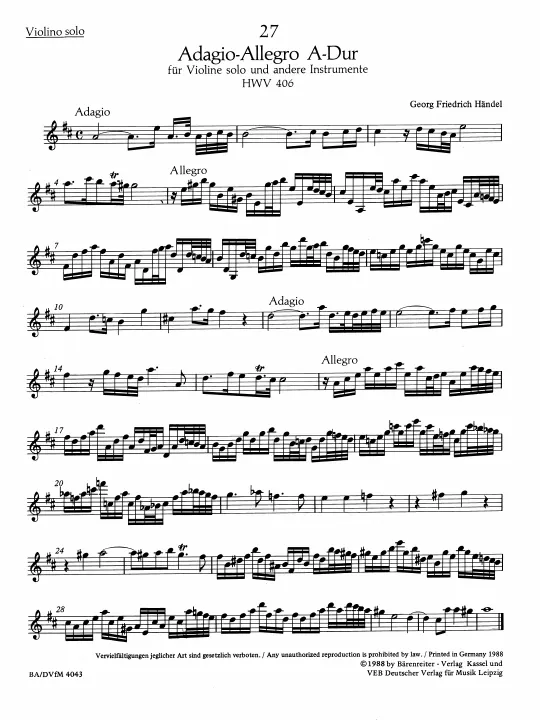 First page of Adagio and Allegro in A major