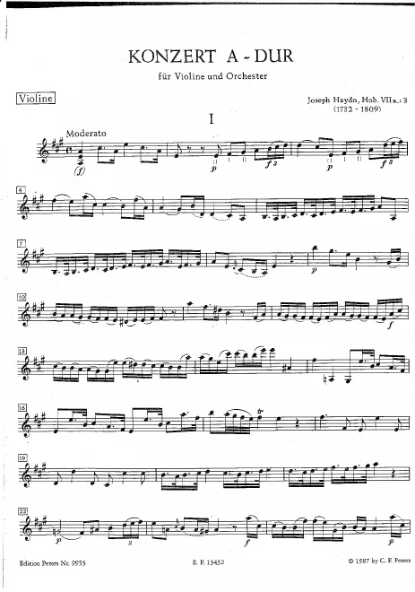 First page of Violin Concerto in A major