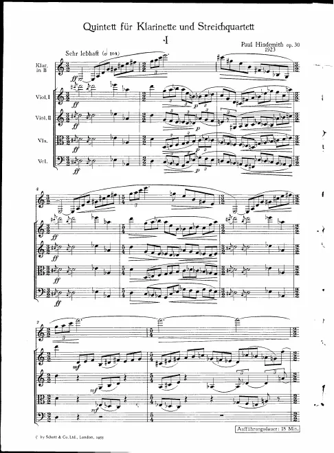 First page of Clarinet Quintet