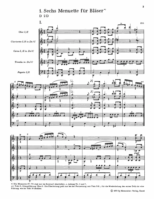 First page of 6 Minuets for Winds