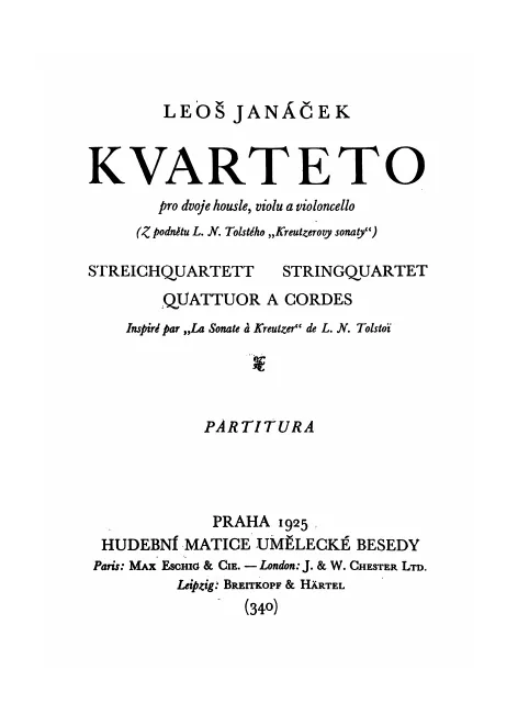 First page of String Quartet No. 1 “Z podnštnu Tolstého Kreutzerovy sonáty” (Inspired by Tolstoy’s Kreutzer Sonata)