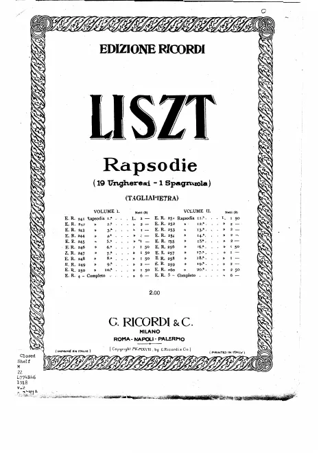 First page of Rapsodie: 19 ungheresi, 1 spagnuola