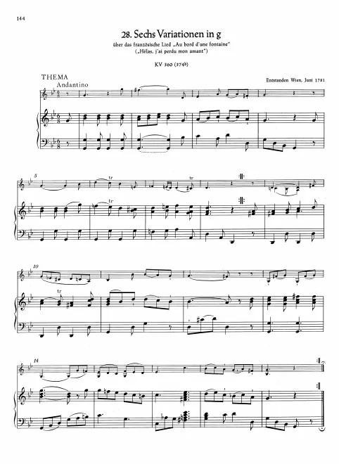 First page of 6 Variations on "Hélas, j'ai perdu mon amant"
