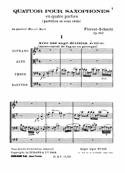 First page of Saxophone Quartet