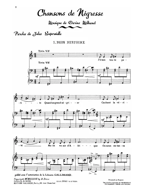 First page of Chansons de négresse, Op.148b