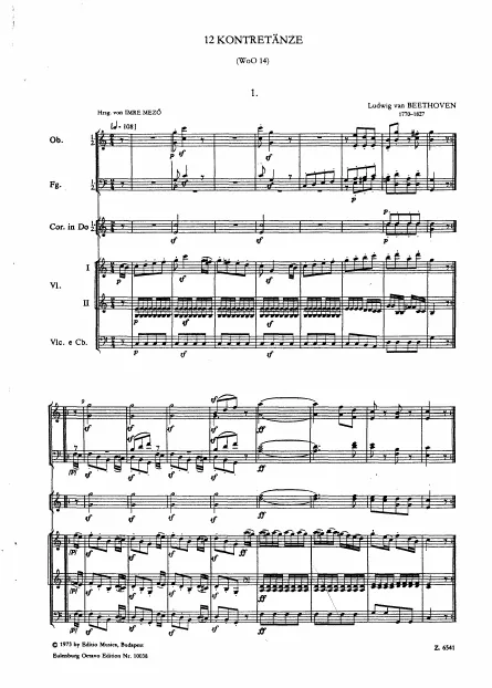 First page of 12 Contredanses for Orchestra