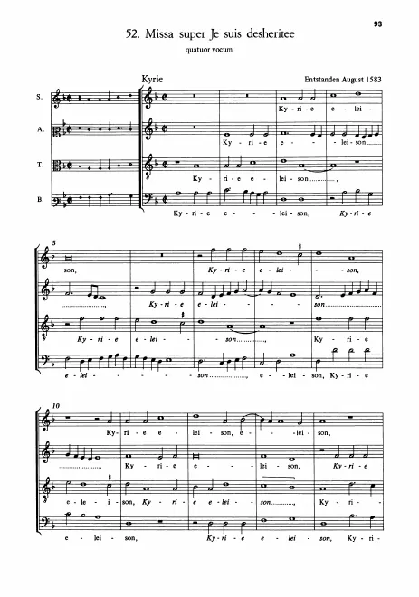 First page of Missa super Je suis desheritee