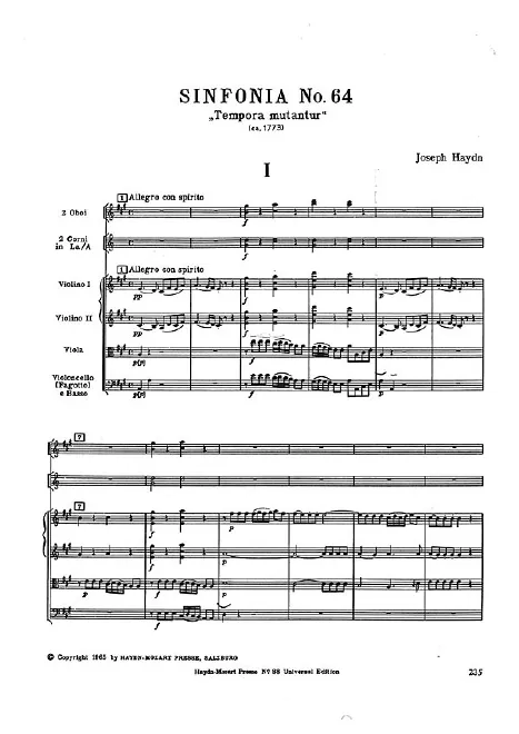 First page of Symphony No.64 in A major