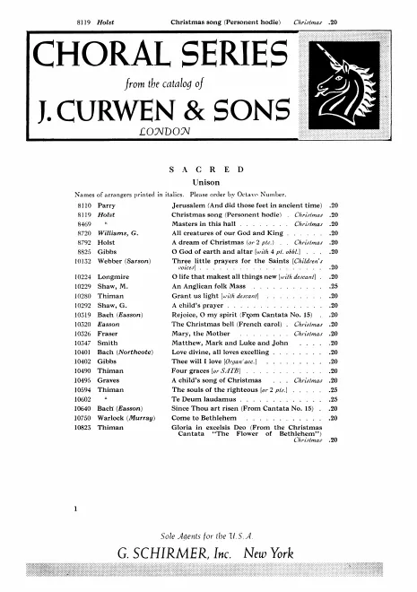 First page of Christmas song