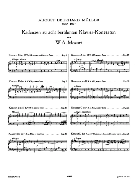 First page of Kadenzen zu Mozart-Konzerten ; Cadenzas to Mozart's Piano Concertos