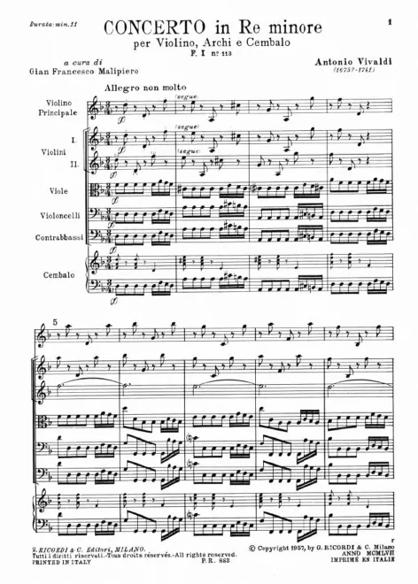 First page of Violin Concerto in D minor