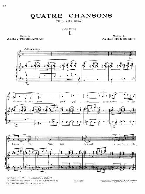 First page of 4 Chansons pour voix grave