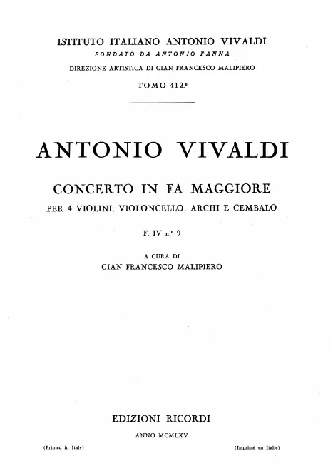 First page of Concerto for 4 Violins and Cello in F major