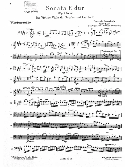 First page of Trio Sonata in E major, BuxWV 264